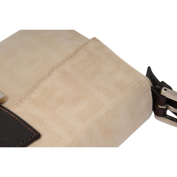 Fendi FF Logo Vintage Zucca Baguette Flap Shoulder Bag Tan Brown Leather Strap - Picture 10 of 16
